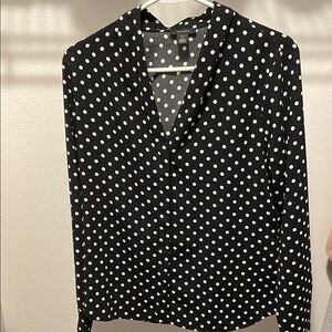 Zara Black and White Long Sleeve Wrap Blouse with Notched Collar